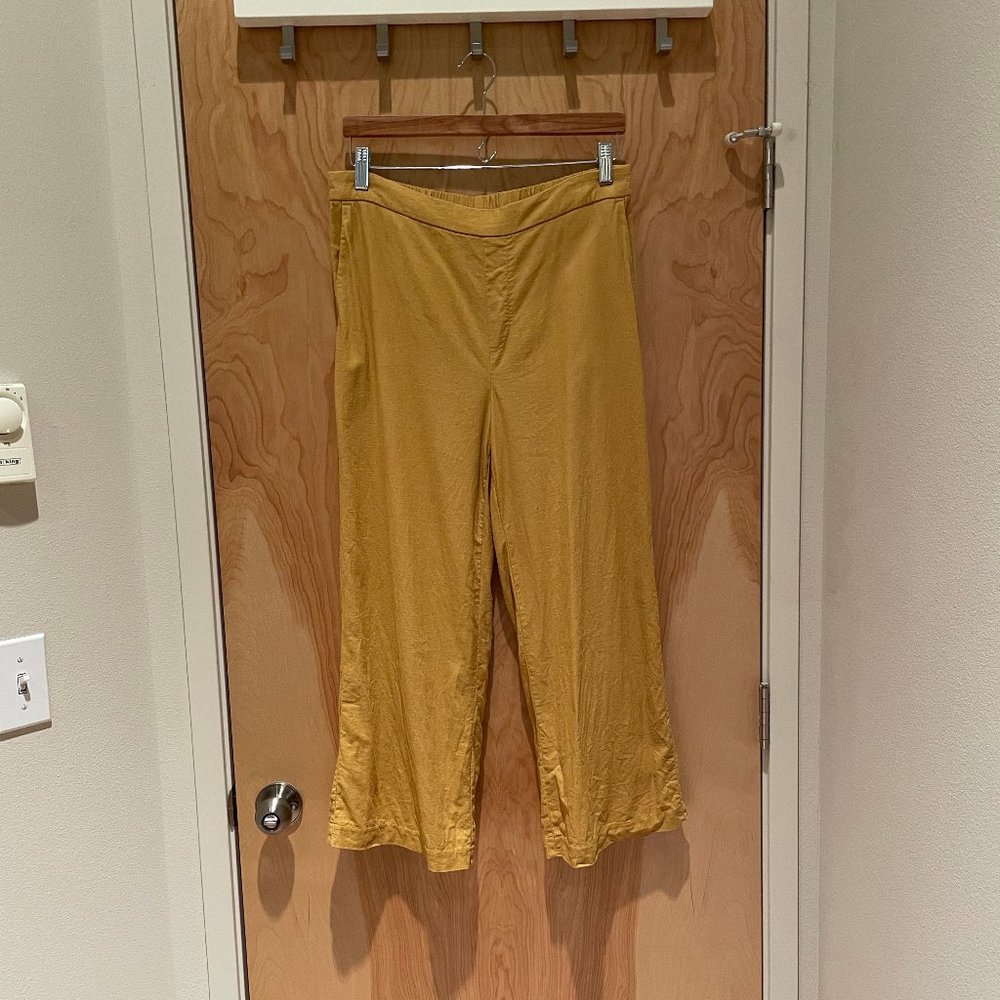Old Navy mustard yellow linen blend wide-leg crop pants size 8 - EUC